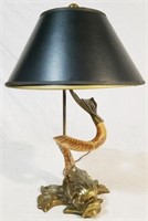 Unusual dogfish brass adorned table lamp