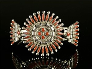Beverly Etsate Zuni Sterling Silver Coral Bracelet