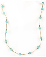 14K YELLOW GOLD TURQUOISE BEAD LADIES NECKLACE