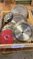 Wooden box of saw blades
