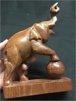 Wooden Hand Carved Circus Elephant on Ball