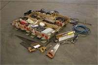 Pallet of Hand Saws, Levels & Assorted Tools