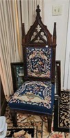 Antique parlor chair, medieval style, needlepoint