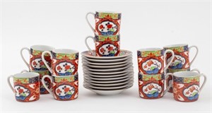 Japanese Imari Porcelain Cups & Saucers for 12