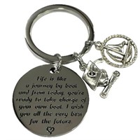 Silver-tone Personalined Boat & Graduation Keyring