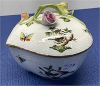 Herend Rothschild Bird Heart Shaped Box with Lid