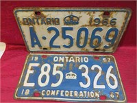 1966 & 1967 Ontario License Plates Old Canada