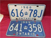 1968 & 1969 Ontario License Plates Old Canada