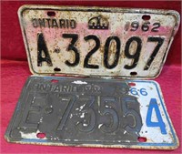 1962 & 1966 Ontario License Plates Old Canada
