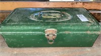 Vintage green tool box- with variety of contents