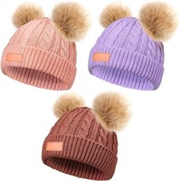 Kids Winter Pompom Hat Knitted Ski Beanie Hat Doub