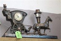 VINTAGE HORSE AND BUGGY BRASS CLOCK