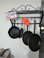 Cast iron skillet, fry pans-3 w/ wall hanger