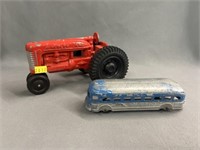 Hubley Toy Tractor with Tootsie Toy Bus