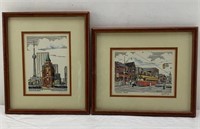 13x11 framed signed ink drawings- Chinatown and