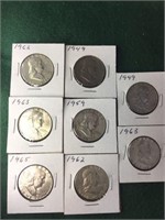 8- Silver Franklin Half Dollars