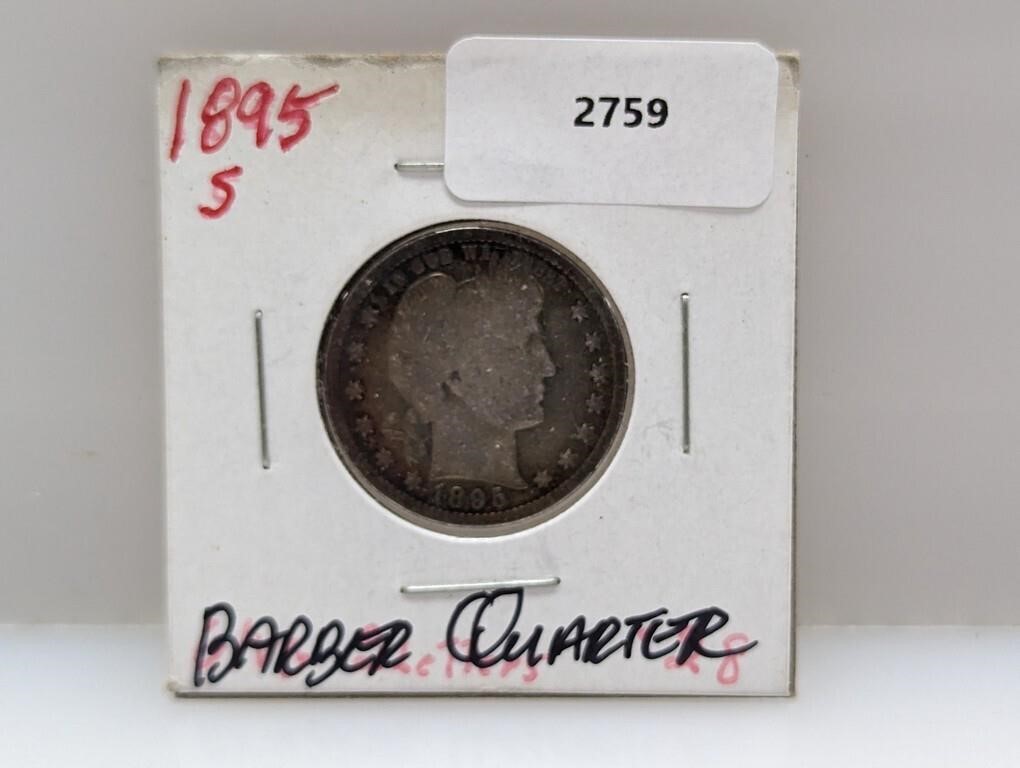 1895-S 90% Silver Barber Quarter