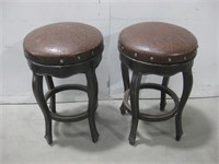 Two 28.5" Leather Tooled Cushioned Stools See Info