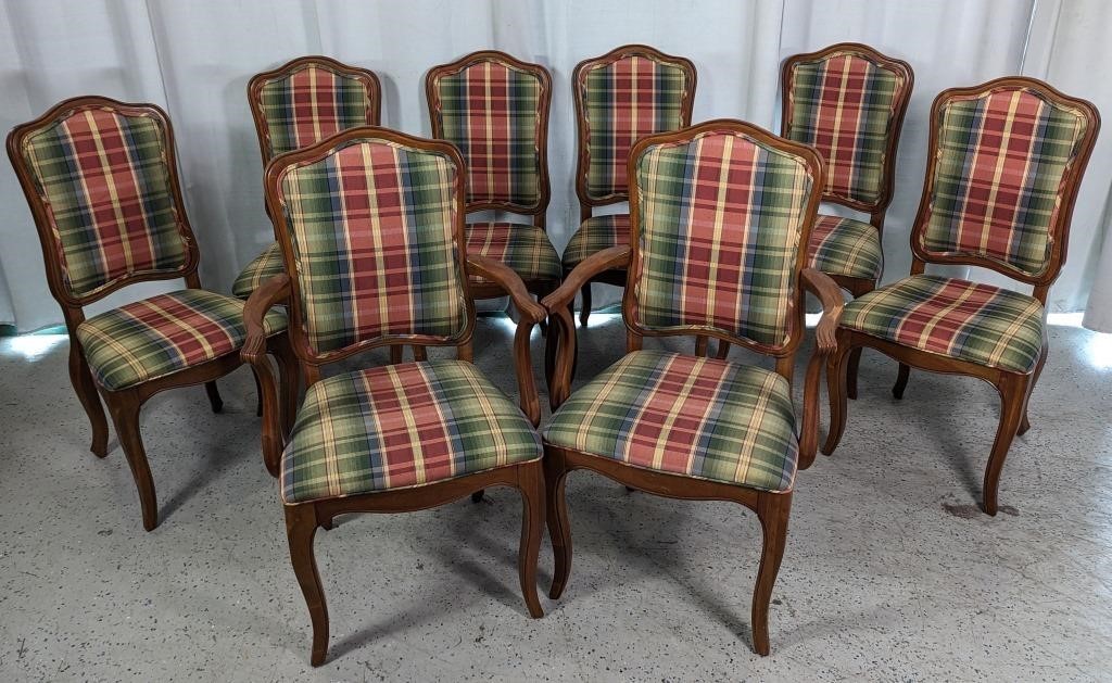(8) Plaid Upholstered Dining Armchairs