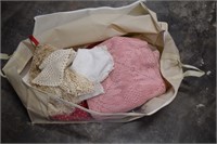 Large Bag of Handmade Doilies and Blankets