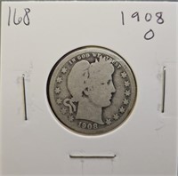 1908 O 90% Silver Barber Head Quarter