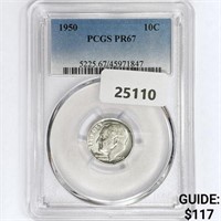 1950 Roosevelt Dime PCGS PR67