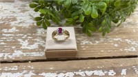 14k Yellow Gold with Oval Cut Ruby and Diamonds