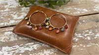 14k Yellow Gold Hoop Earrings with Multi-Color