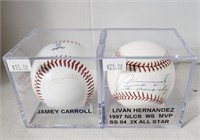(2) Signed Baseballs in Case - Jamey Carrol &