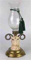 Ram's Head Brass Candle Holder with Glass Shade