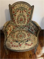 French Style Upholstered and Beveled Armchair