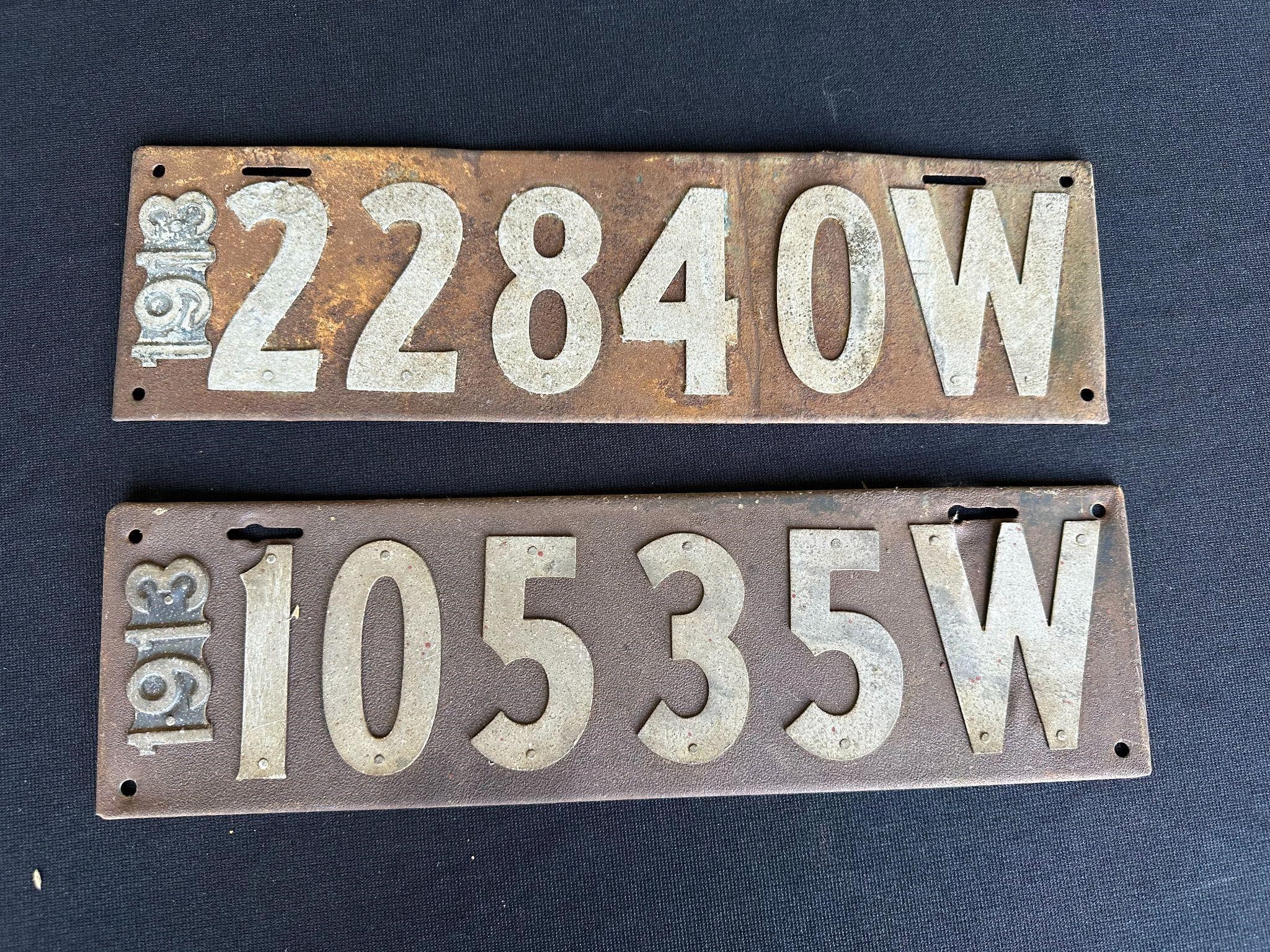 (2) 1913 Wisconsin License Plates