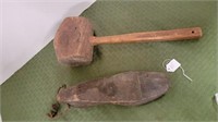 PRIMITIVE WOOD HAMMER AND WOOD SHOE MOLD