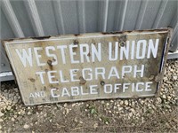 WESTERN UNION TELEGRAPH PORCELAIN SIGN FLANGED
