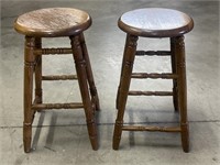 (2) Solid Oak Barstools