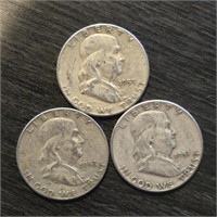 (3) U.S. Franklin Half Dollars