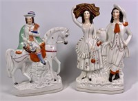 2 Staffordshire groups - Horse & rider, 9" x 12" /