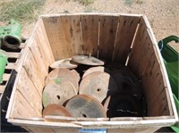 Pallet Box of Cast Planter Packer Wheels