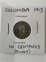 Columbia 1913 10 Centavos (90% Silver)