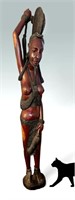 NEARLY LIFESIZE AFRICAN NUDE WOMAN WOOD CARVING