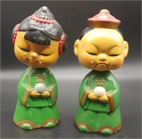 PAIR VINTAGE PAPER MACHE "CHINESE" BOBBLEHEADS