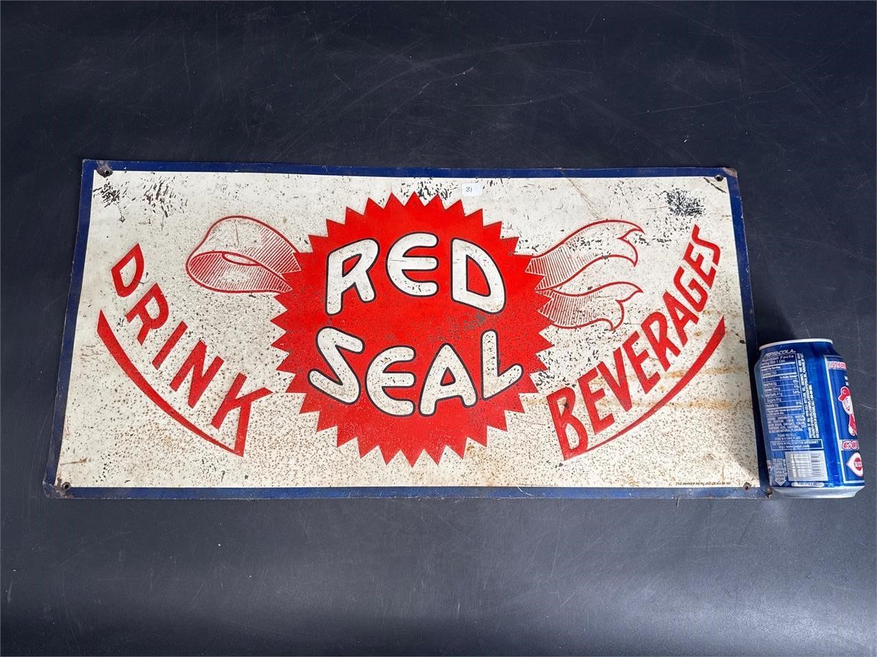 24X12 RED SEAL BEVERAGES TIN SIGN EMBOSSED