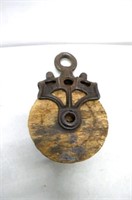 Antique Wood Pulley 9"T