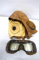 Antique Leather Aviation Helmet & Goggles