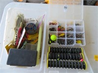3 boxes fishing lures, hooks, weights