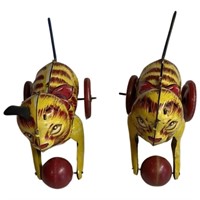 Vintage MARX Tin Wind Up Cat & Ball Friction Toy