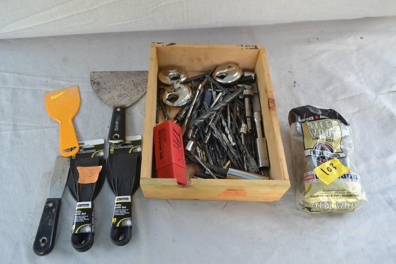 103: Putty knives, locks, drill bits, steel wool