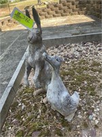 RABBIT AND DUCK STATUES APPEAR TO BE METAL