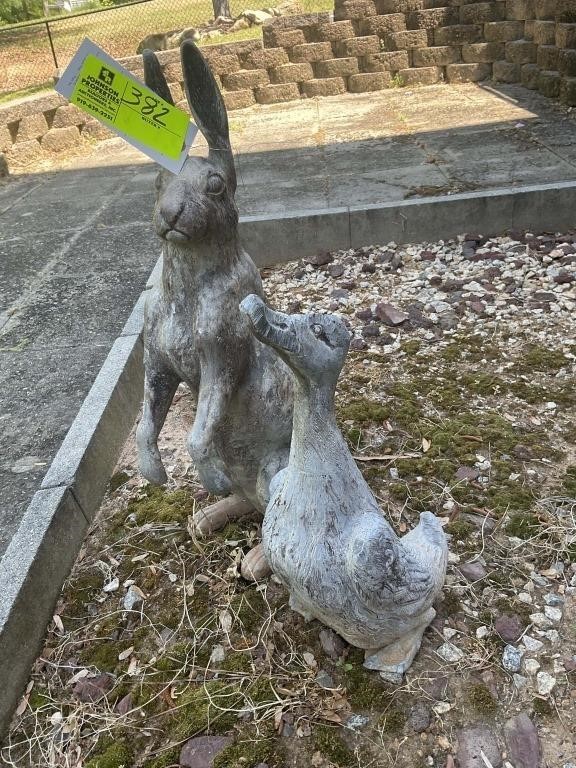 RABBIT AND DUCK STATUES APPEAR TO BE METAL