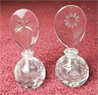 Pair Of Cut Glass Ornated Perfume Bottles